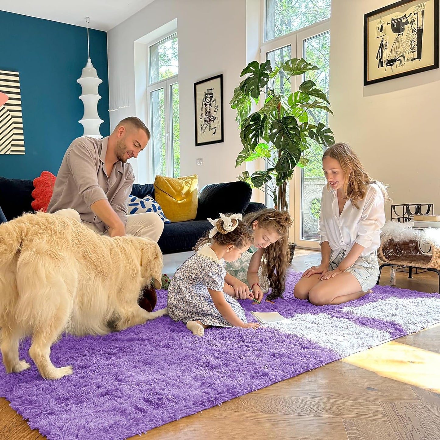 OLANLY Soft Fluffy Shaggy Bedside Rug - Machine Washable 2x3 ft | Perfect for Kids' Rooms & Home Decor - Purple