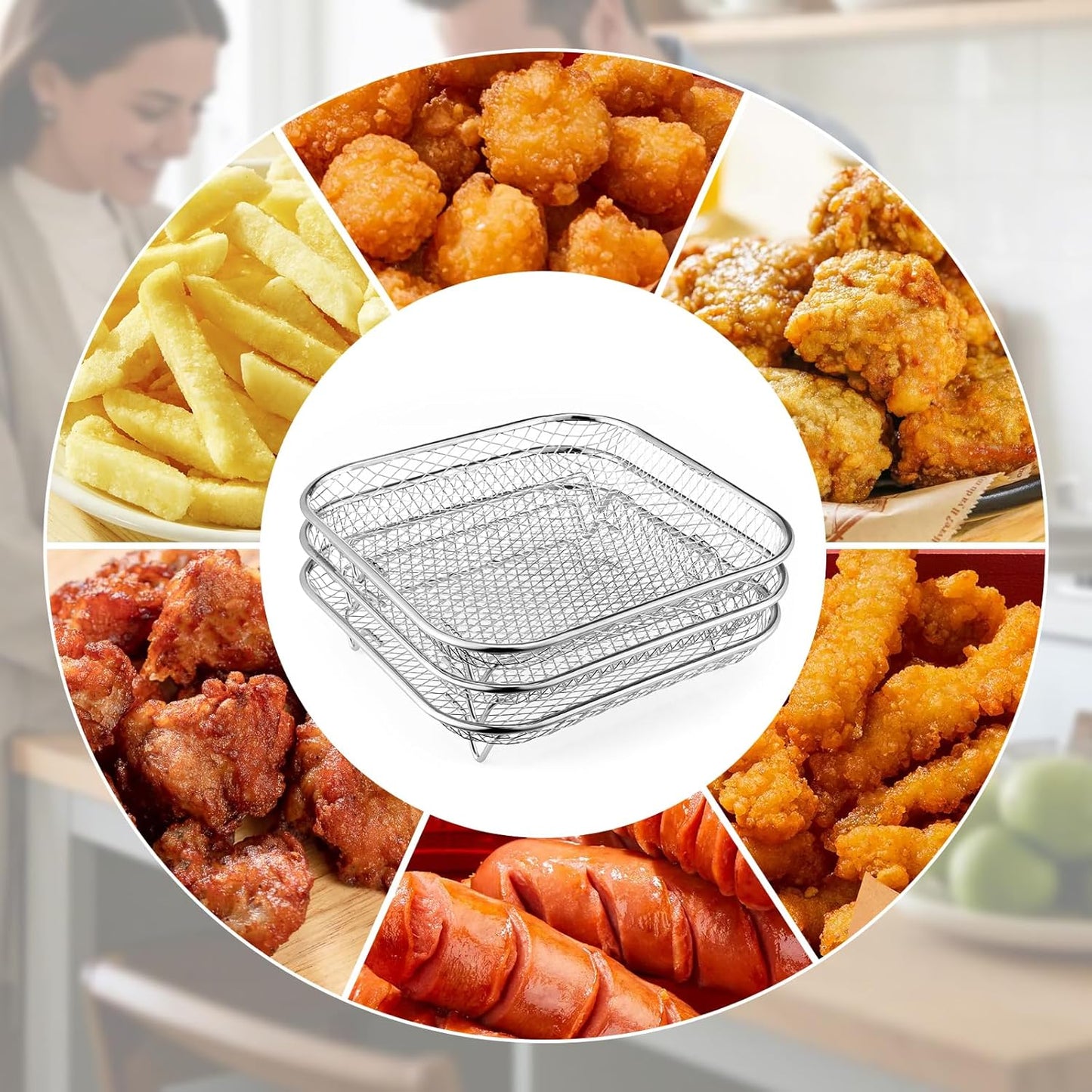Square Air Fryer Rack by [Brand Name] - Stackable Stainless Steel Dehydrator Racks for 6-8 QT Air Fryers