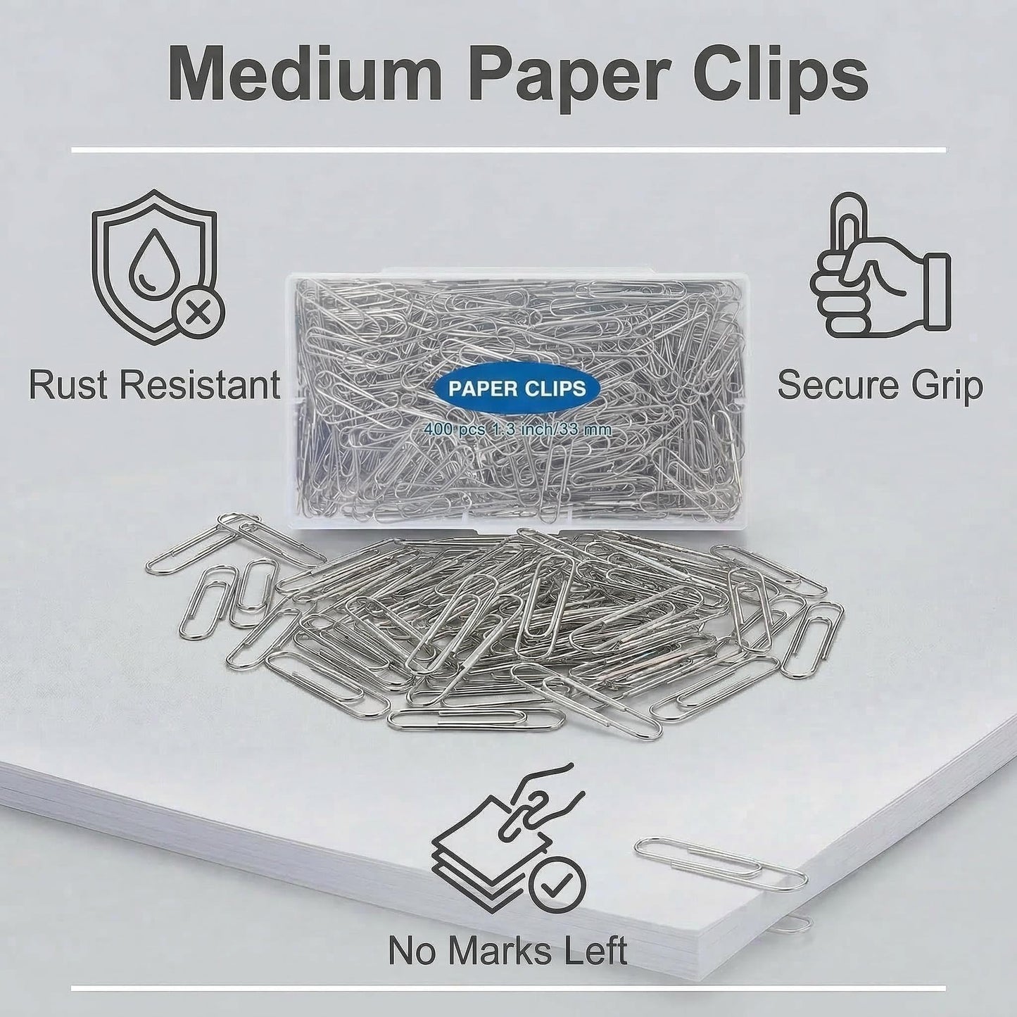 Krvyrn 400 Pcs Medium Paper Clips,1.3 inch Smooth Paperclips Metal Paper Clip for Office, School and Teacher Supplies