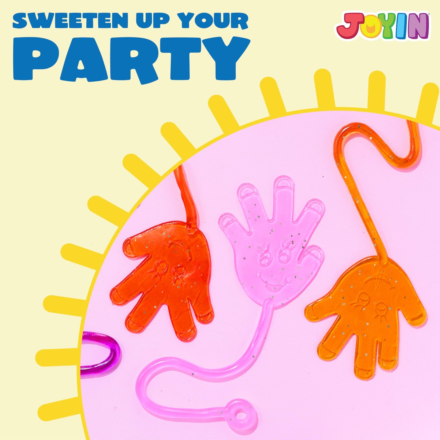 JOYIN Large 24Pcs Sticky Hands Party Favors, Party Favors Set for Kids, Holiday Traditions, Classroom Treasure Box Carnival Prizes Bulk Pinata Stuff Glitter Toys, Goodie Bags