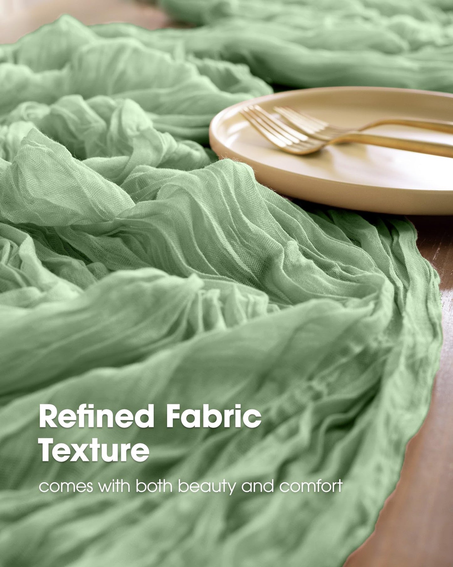 Pureegg 2-Pack Cheesecloth Table Runner, 120'' Easter Spring Boho Gauze Table Runner Decorations for Party, Baby Shower, Wedding and Farmhouse, Fabric Room Decor, Sage Green