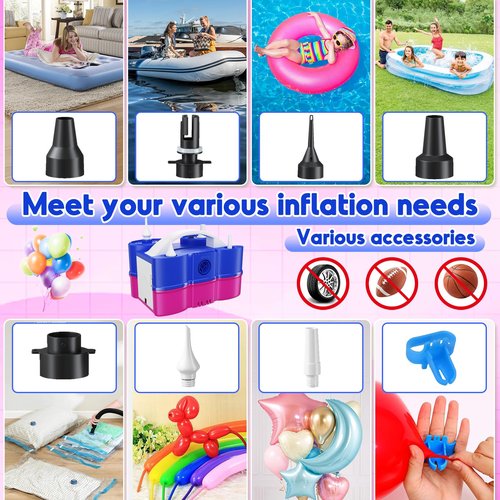 Balloon Pump Electric, Multifunctional Air Pump for Latex 260q Foil Balloons, Dual Nozzle Balloon Blower Machine for Birthday Party Decoration, 110V AC Inflator Deflator for Inflatables Pool Floats