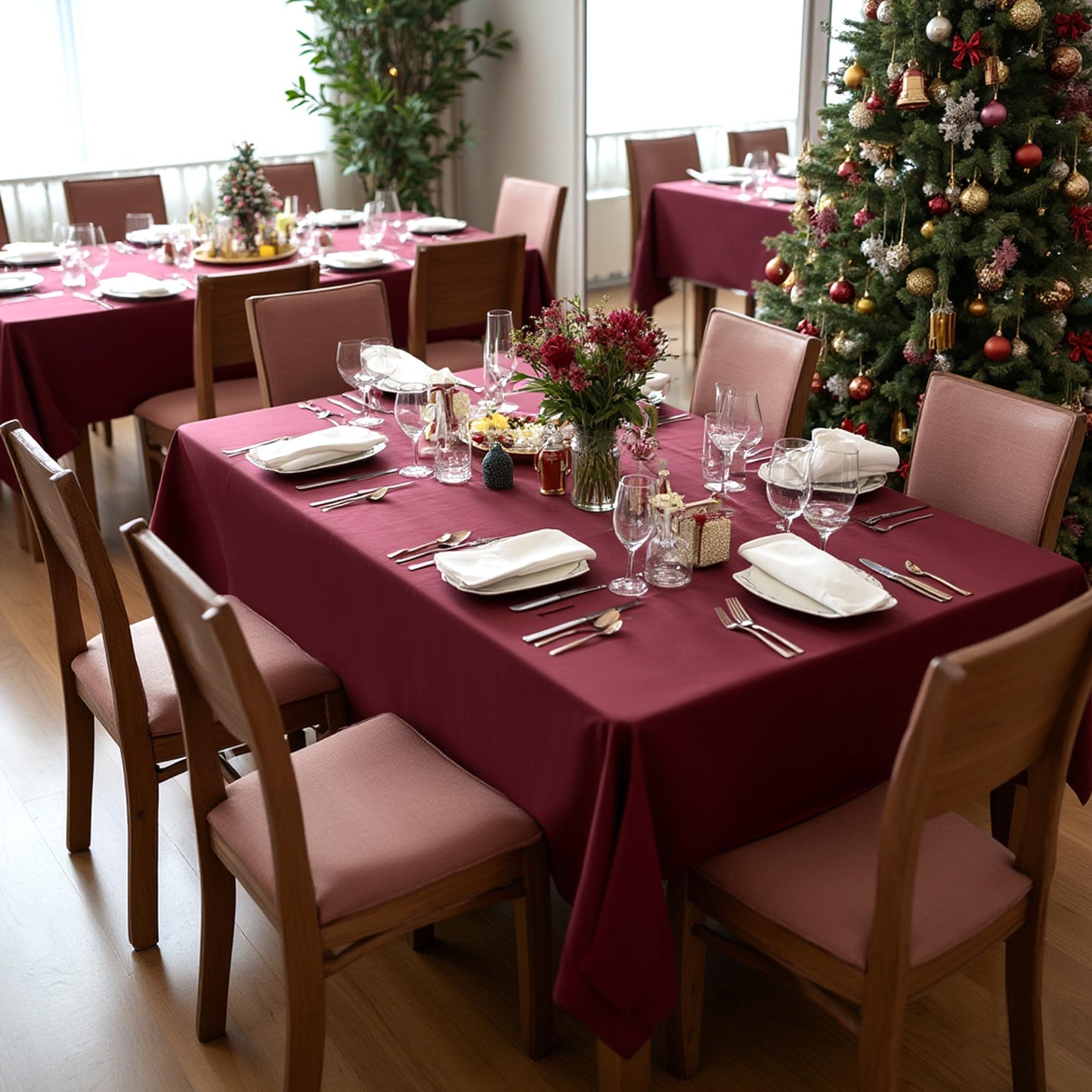 sancua Tablecloths for 6 Foot Rectangle Tables, 6 Pack - Washable Polyester Fabric Table Cloth for Chirstmas Party, Birthday, Banquet Reception, 54x108 Inch Burgundy