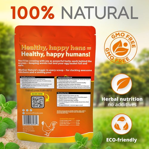 Buff Clucks WormStop Natural Chicken Dewormer Powder - All-Natural Herbal Blend for Daily Wellness | Safe for Eggs & All Ages - 8 oz