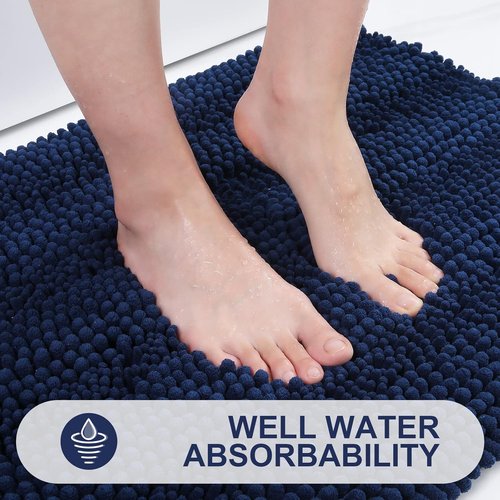 Grandaily Chenille Bathroom Rugs - Extra Thick, Non-Slip Plush Shaggy Mats | 24x16, Navy