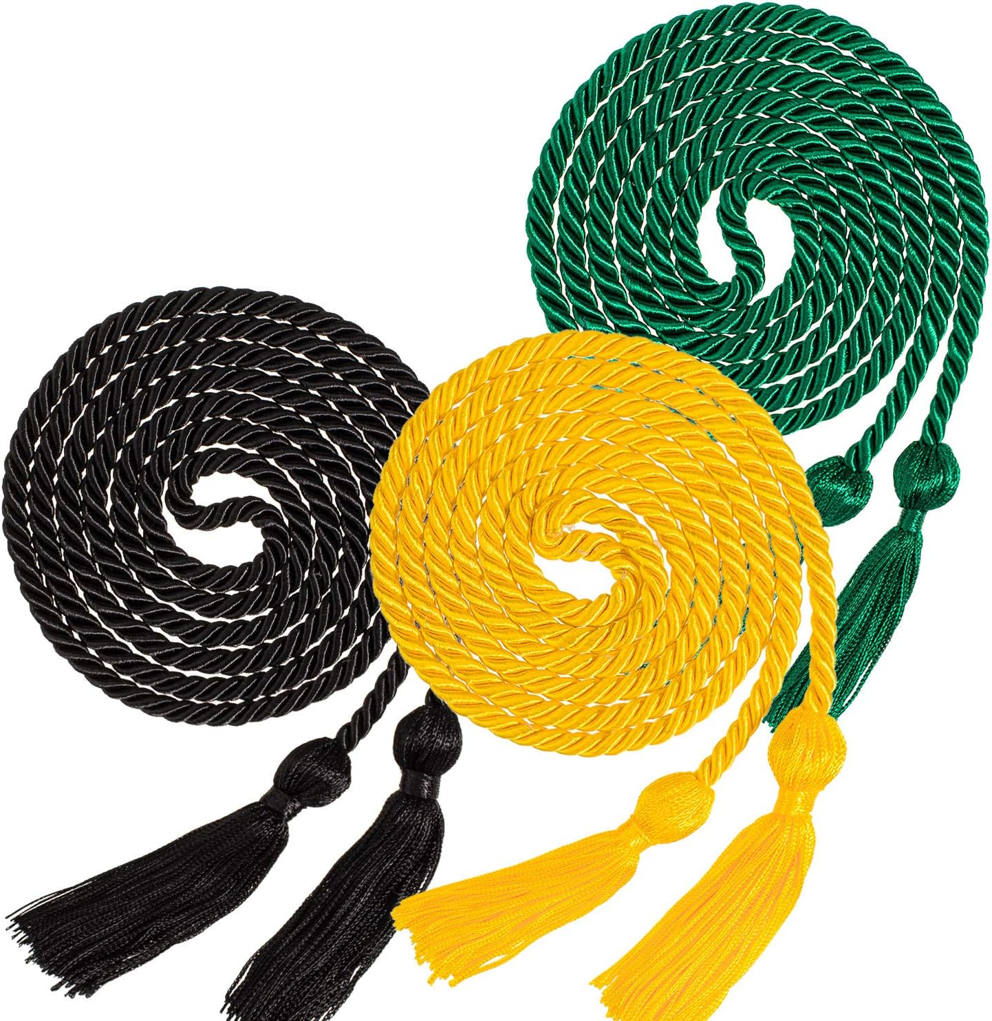 Whaline Graduation Honor Cords - 3Pcs Rayon Braided Cords with Tassels for Graduates | Black, Gold, Green