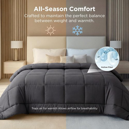 Bedsure Comforter Duvet Insert - Oversized Grey All-Season Quilted Bedding | GentleSoft Down Alternative, 98 x 98 Inches