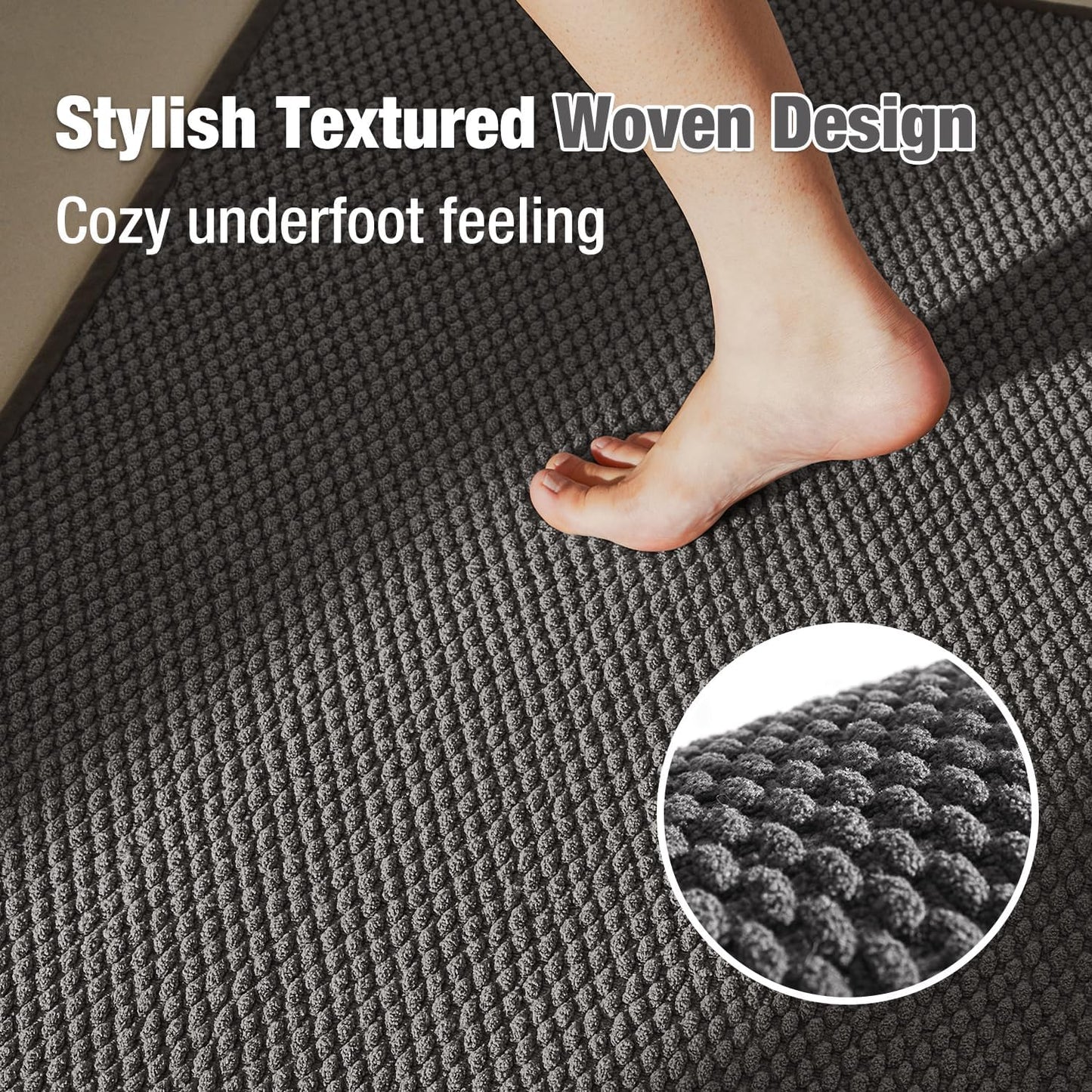 TYUU Bathroom Rug - Non-Slip, Super Absorbent Quick-Dry Mat | Dark Grey, 16"x24" Size