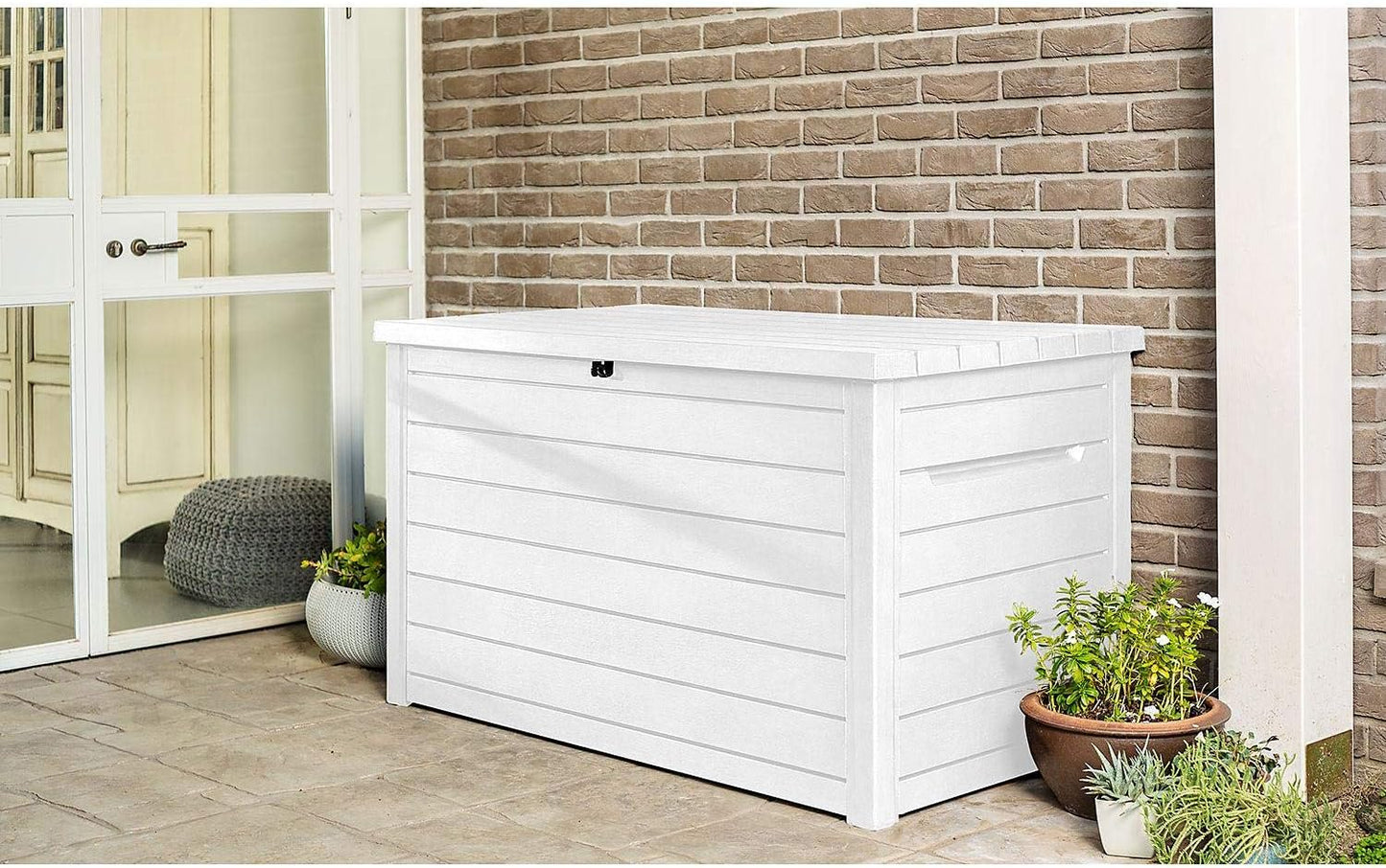 Keter XXL 230 Gallon Outdoor Deck Storage Box - Durable Patio Container in White
