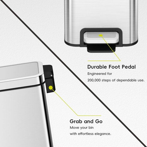 EKO Small Bathroom Trash Can - Stainless Steel, Soft Close Lid, 6 Liter | Anti-Fingerprint Finish (Silver)