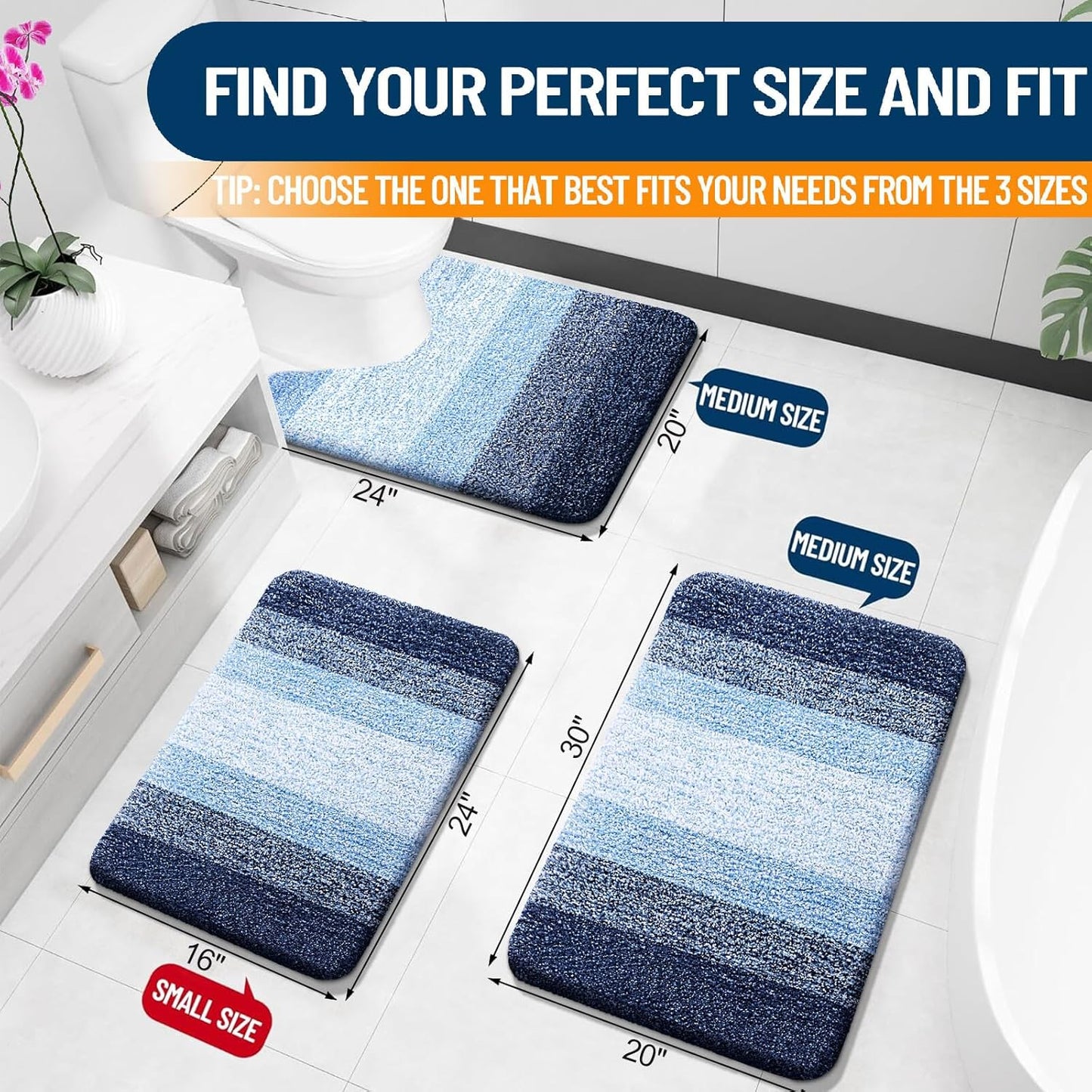 OLANLY Bathroom Rugs - Extra Soft Microfiber Mat with Rubber Backing | Quick Dry, Machine Washable, 30x20, Navy