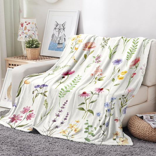 Tupmnbry Wildflowers Throw Blanket Botanical Floral Printed Blanket Super Soft Flannel Throw Blanket Lightweight Fluffy Plush Fuzzy Bed Blanket for Bedding Sofa and Travel 50"X60"