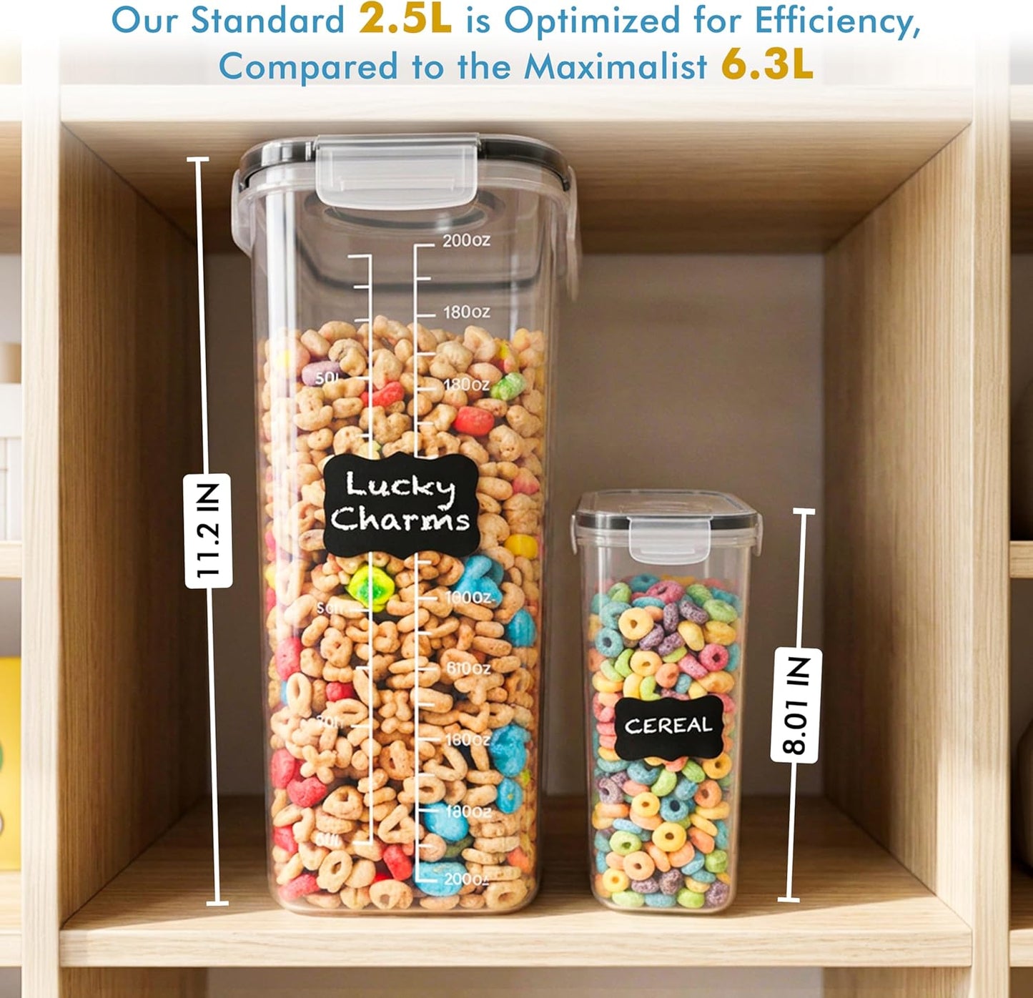Shazo Airtight Cereal Containers - 2 Pack, 15.4 Oz Capacity, BPA-Free Plastic for Pantry Organization