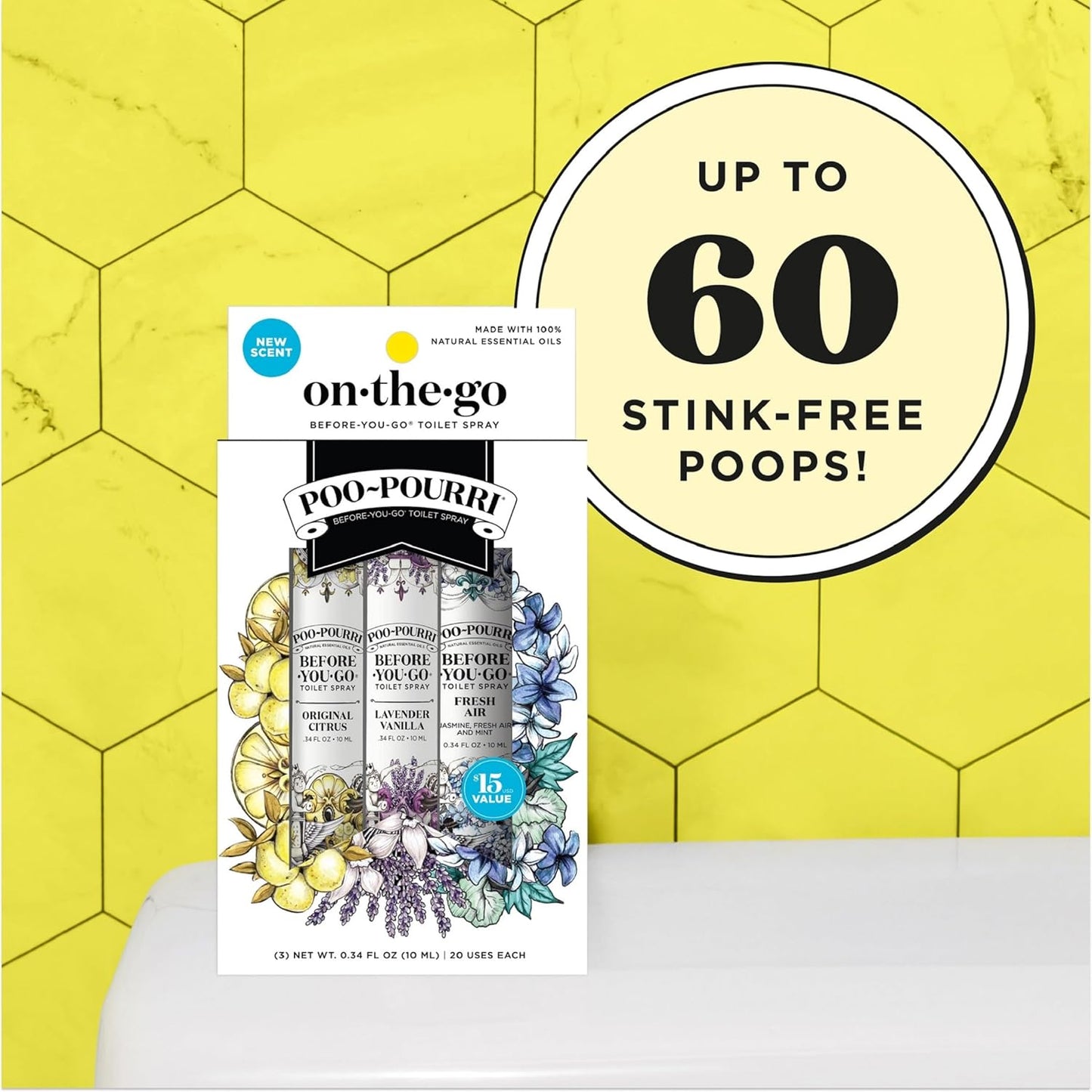 Poo-Pourri Before-You-Go Toilet Spray | Travel Essentials 3-Pack - TSA Approved, 0.34 Fl Oz Each, Odor Eliminator with Essential Oils