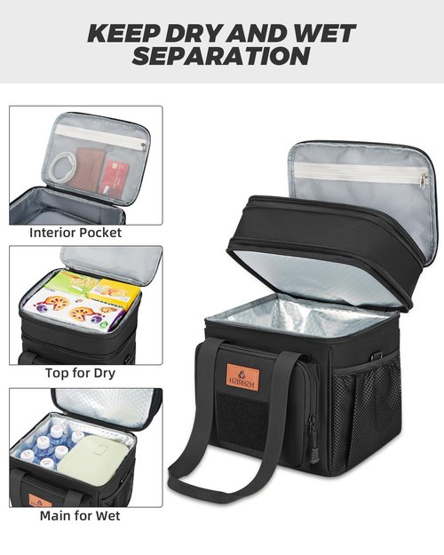 HSHRISH Expandable Large Tactical Lunch Box for Adults, Durable Insulated Lunch Bag with Lots of Storage Space, Cooler Bag for Men Women Work Outdoor Picnic Trip, 16 L, Black