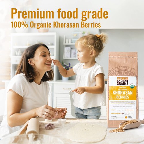 Grand Teton - Ancient Grains Khorasan Wheat Berries, 100% Organic Berries, Premium Food-Grade Khorasan Grain, For Milling, Sprouting, Baking, Salads, Pilafs, & Soups, 5 lbs