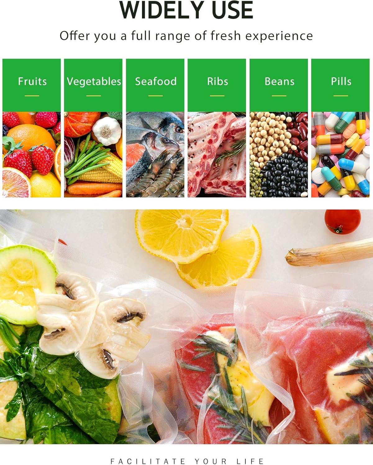 Syntus Vacuum Sealer Bags - 8 Pack of Commercial Grade BPA-Free Rolls | 11" x 20' & 8" x 20' for Food Storage