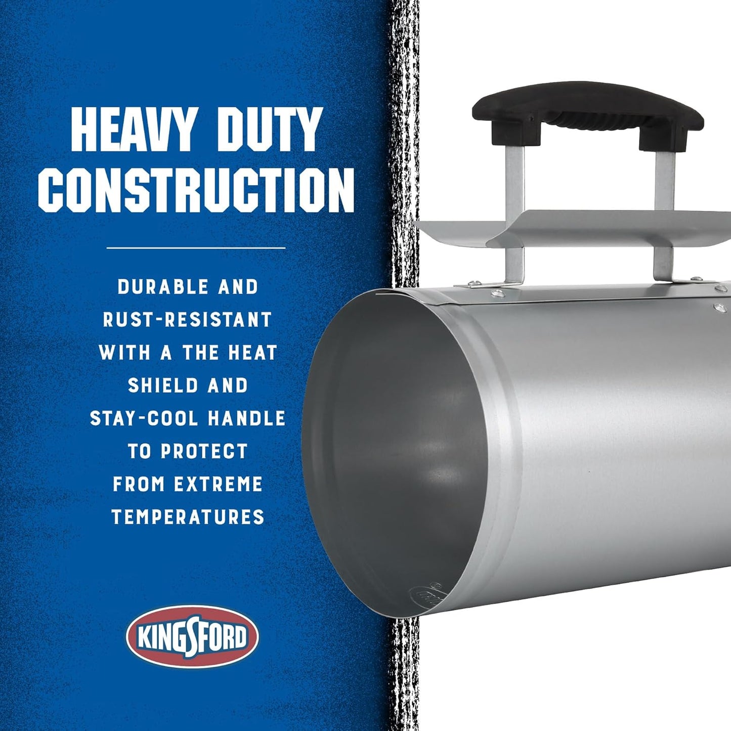 KINGSFORD Heavy Duty Charcoal Chimney Starter - Large Capacity Zinc Steel with Heat Shield & Stay-Cool Handle