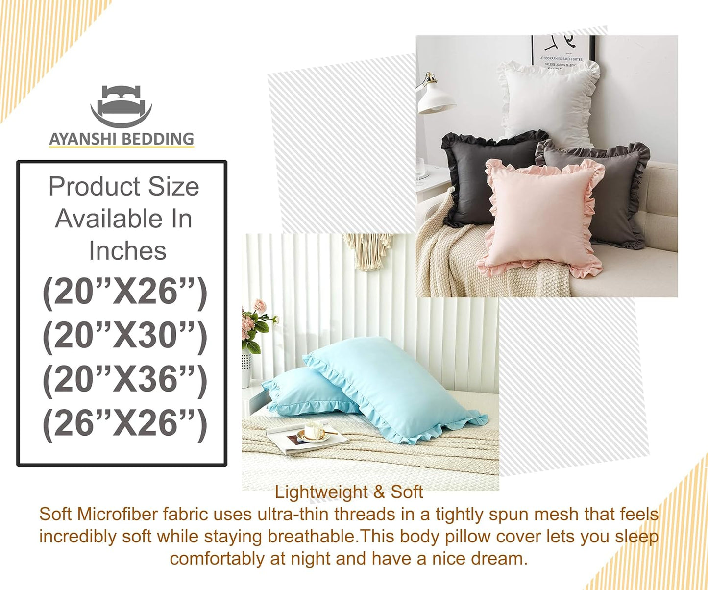 Skiennix Microfiber Ruffle Pillow Shams - Soft & Breathable Decorative Cases | Set of 2, Baby Pink, 20x26