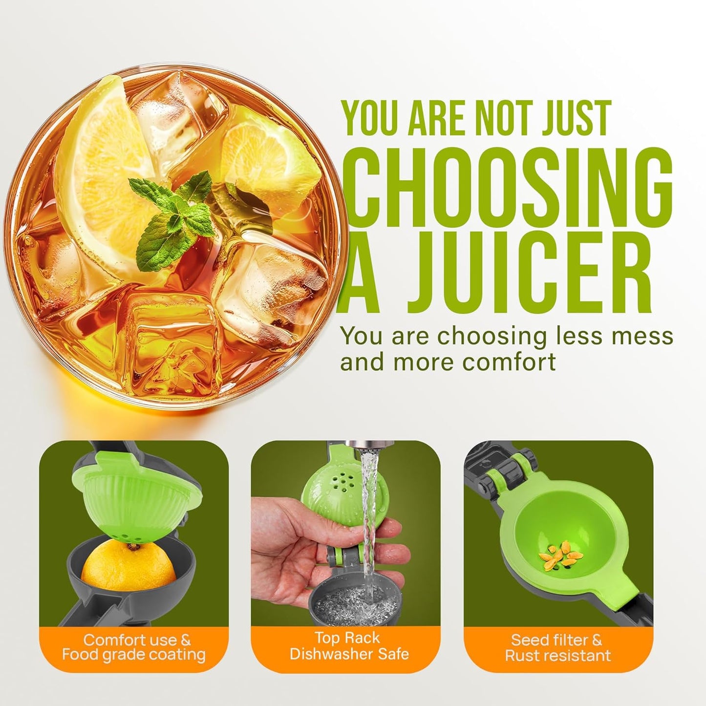 Zulay Kitchen 2-in-1 Lemon Squeezer - Max Extraction Hand Juicer for Easy Citrus Juicing - Gray/Lime