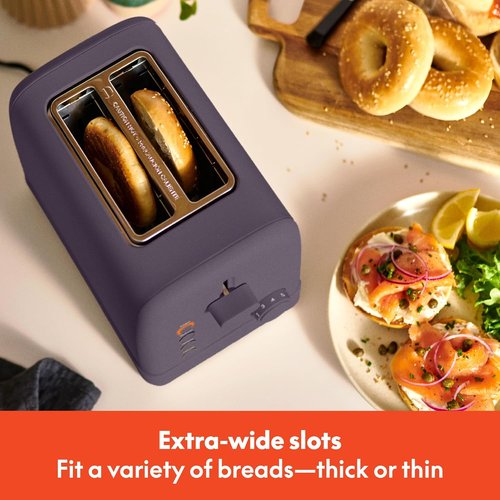 Bella 2 Slice Toaster - 6 Shade Settings, Reheat & Bagel Functions, Removable Crumb Tray, 900 Watt, Plum