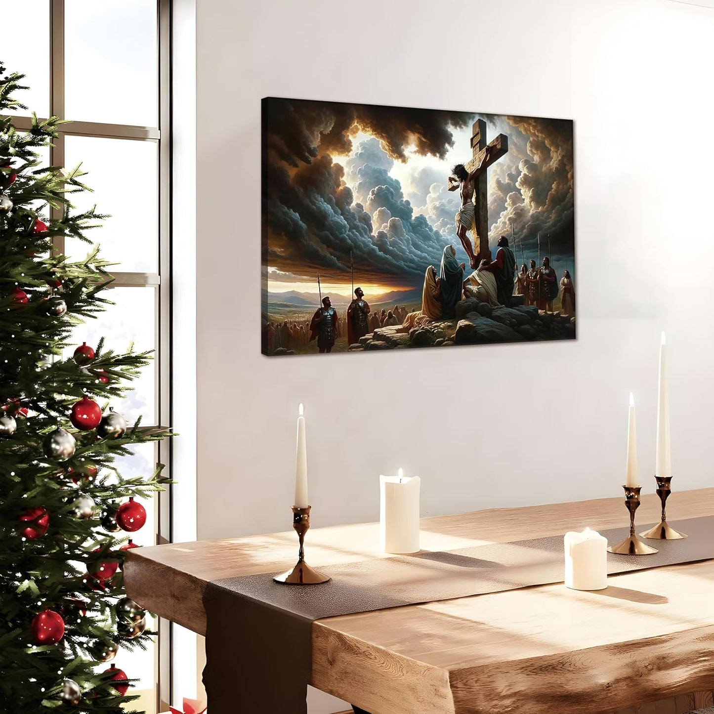 Yaneiro Framed Jesus Canvas Wall Art - Inspirational Good Friday Decor | 12x16 Inch Christian Cross Print