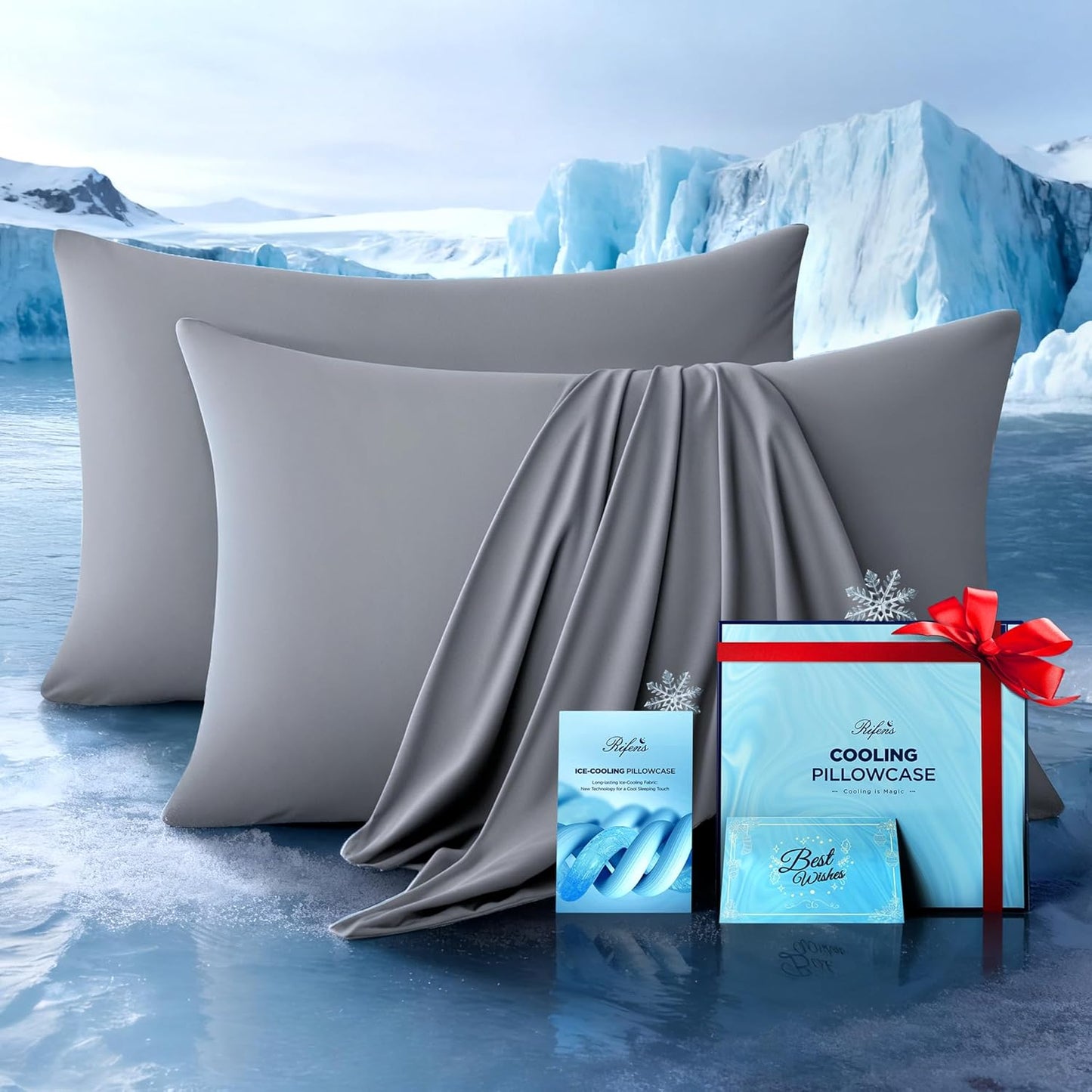 Skiennix Ultra-Chill Cooling Pillowcase Set - Softer Than Silk, Breathable Bed Covers for Hair & Skin | Light Gray, Standard Size