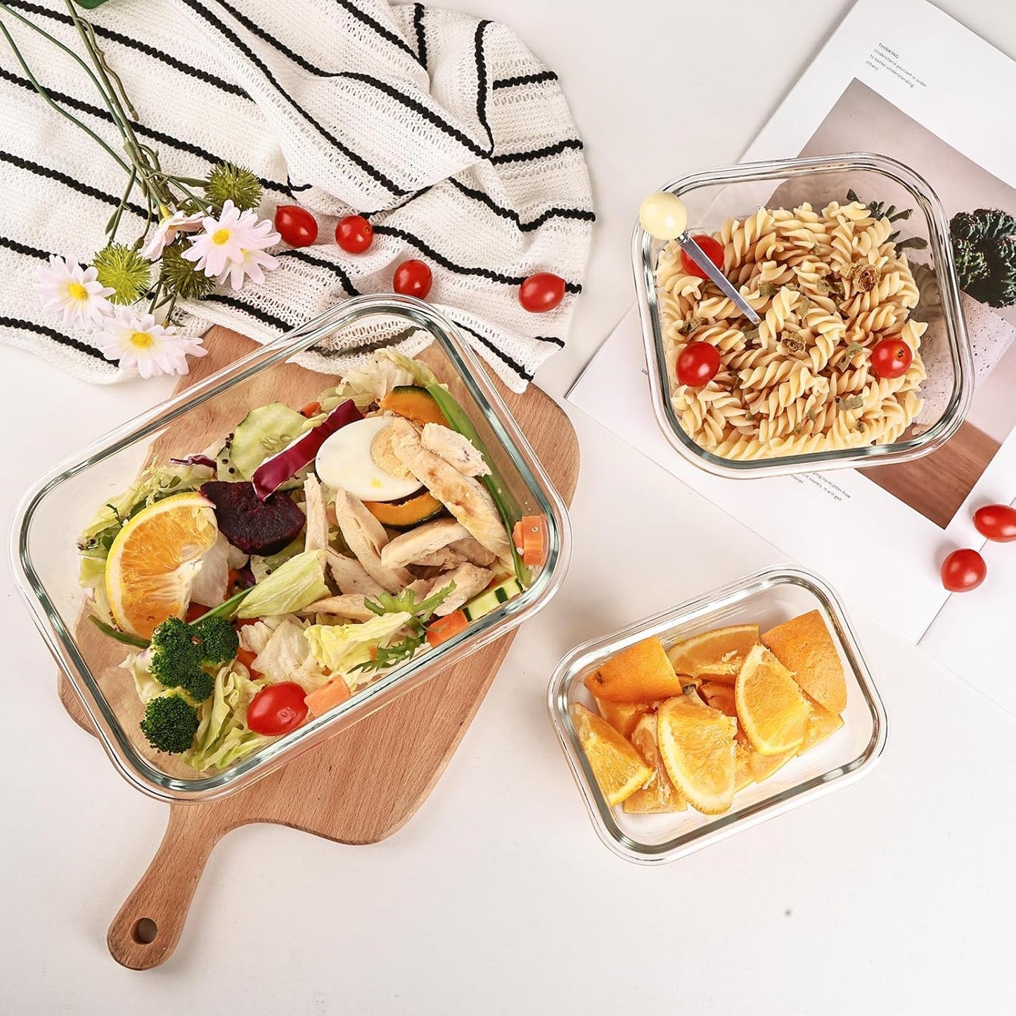 Liuruiyu Glass Food Storage Containers - 8 Pack Airtight Meal Prep Bento Boxes | BPA Free, Leak Proof, Microwave Safe