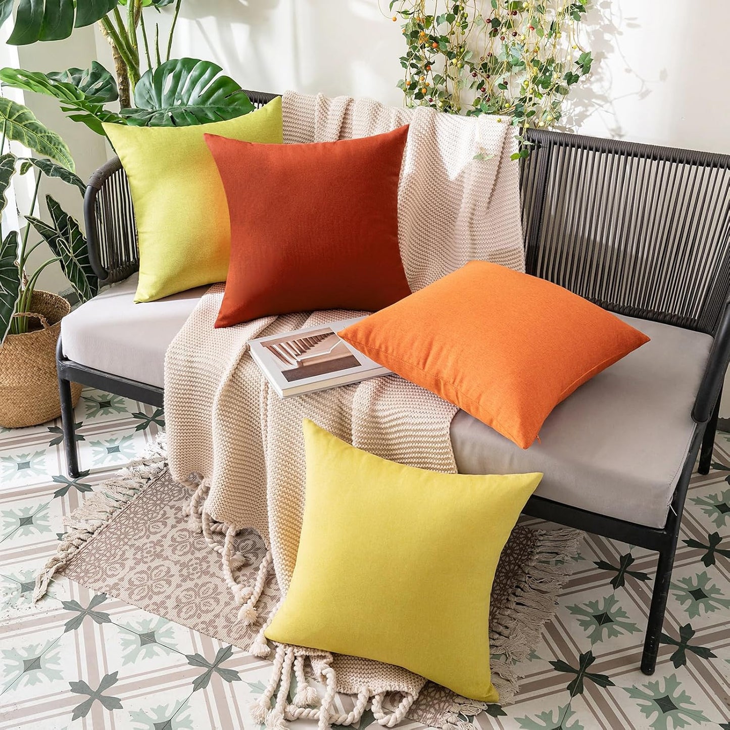 MIULEE Decorative Outdoor Throw Pillow Covers - Waterproof Faux Linen Cushion Cases | 16x16 Inch Burnt Orange (Pack of 2)