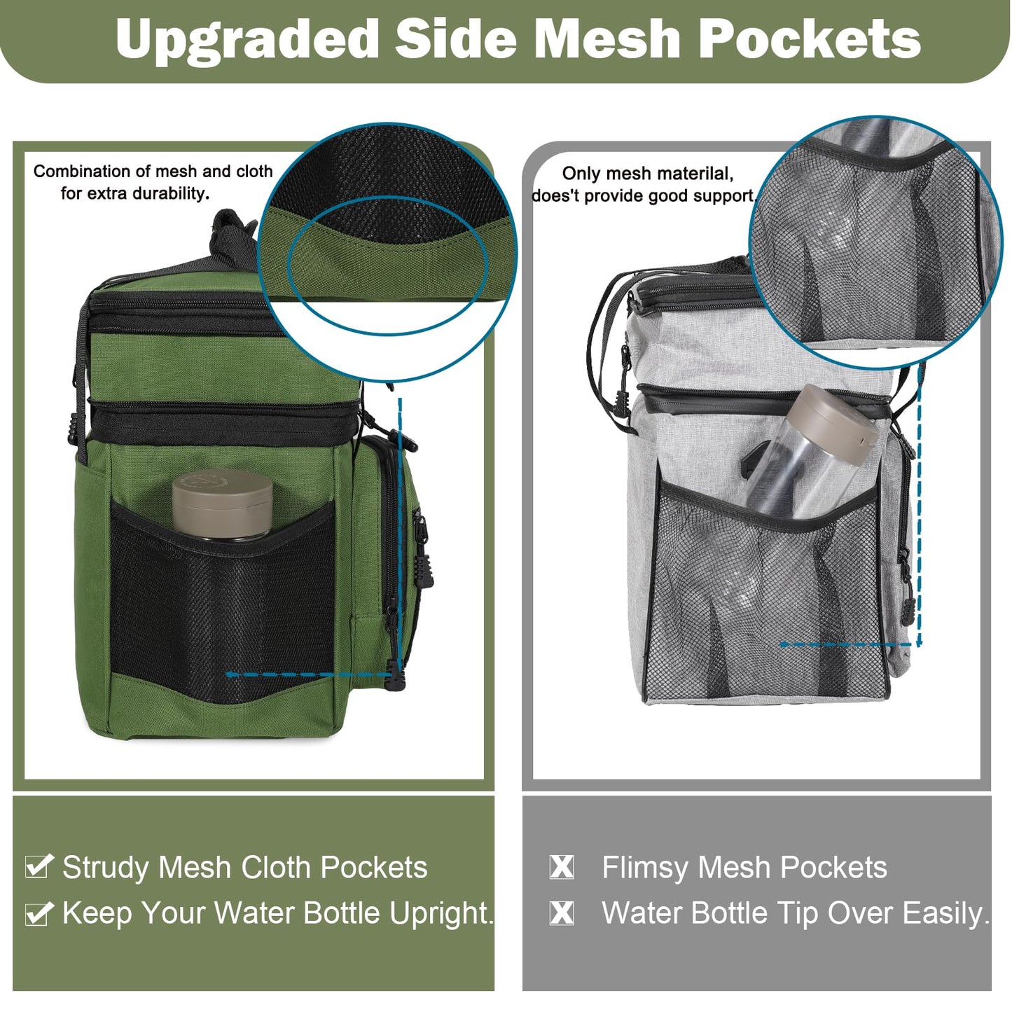 GLENKEY Tactical Lunch Box Cooler Bag - Expandable Insulated Lunch Bag for Men Women - XLarge Lunchbox for Adults Work Shifts Outdoor Trips Army Green 22L