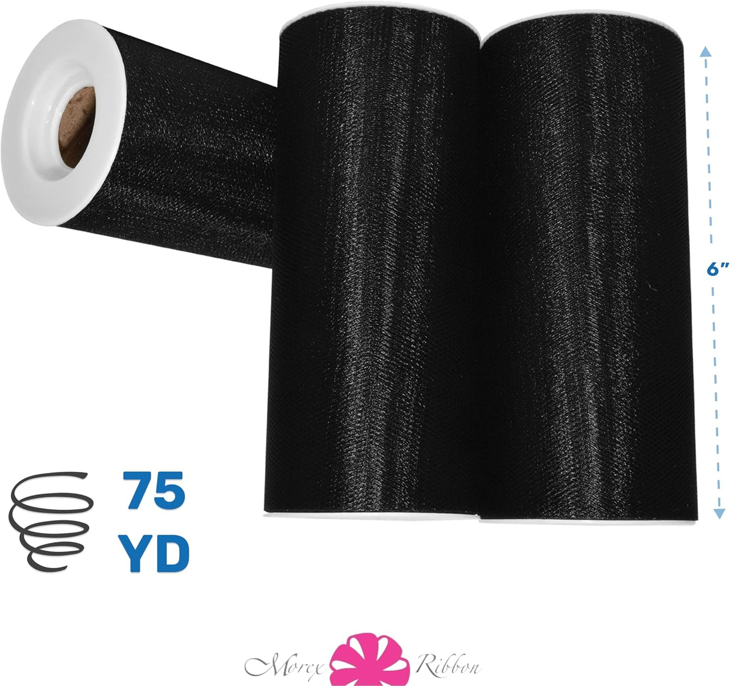 6" X 75 YD Black Nylon Tulle Ribbon - 3-Pack for Rainbow Tutu Skirts & Wedding Decor