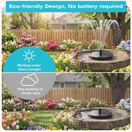 AMZtime Solar Bird Bath Fountain - 1.4W Solar Powered Pump with Upgraded Panels | Ideal for Ponds & Gardens