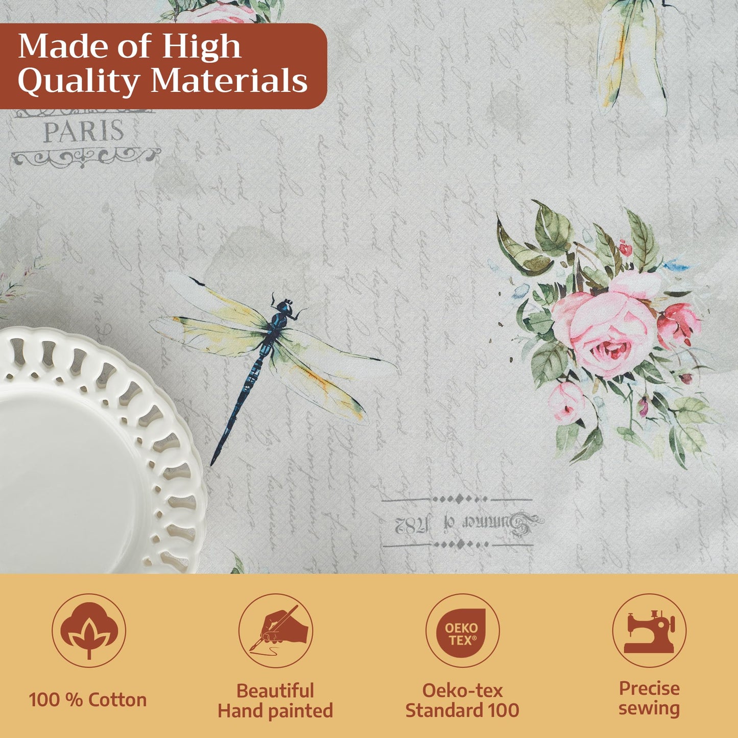 Maison d' Hermine Table Cloth Rectangle Table 100% Cotton 54 x 72 Inches Tablecloth Reusable Decorative for Dining Kitchen Room Farmhouse Home Gifts for Mothers Day Spring Summer - Champ De Mars