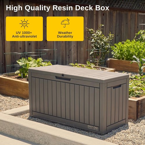 EAST OAK 60 Gallon Outdoor Storage Box - Waterproof Resin Deck Bin for Patio Cushions & Tools | Grey