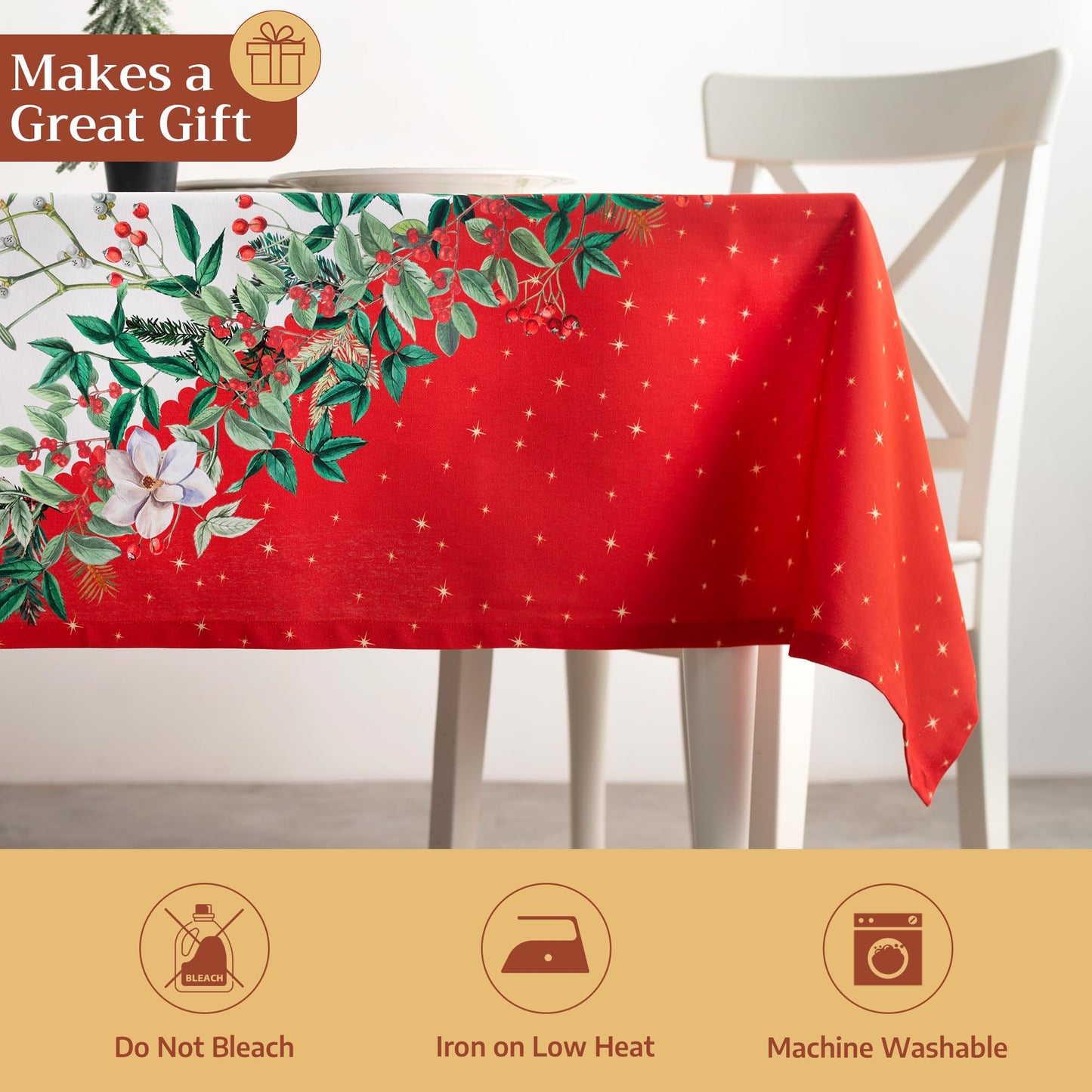 Maison d' Hermine Table Cloth Square Table 100% Cotton 54 x 54 Inches Fall Tablecloth Reusable Everyday Use for Thanksgiving Christmas Decorations Dining Farmhouse Party (Noel)