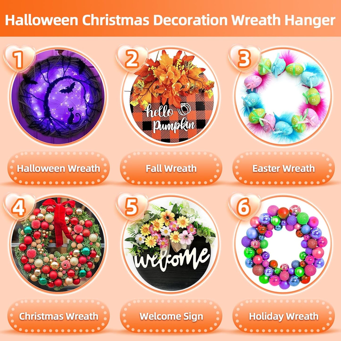 Skiennix Large Clear Wreath Hanger - 60lb Over-The-Door Hook for Easter & Christmas Decor