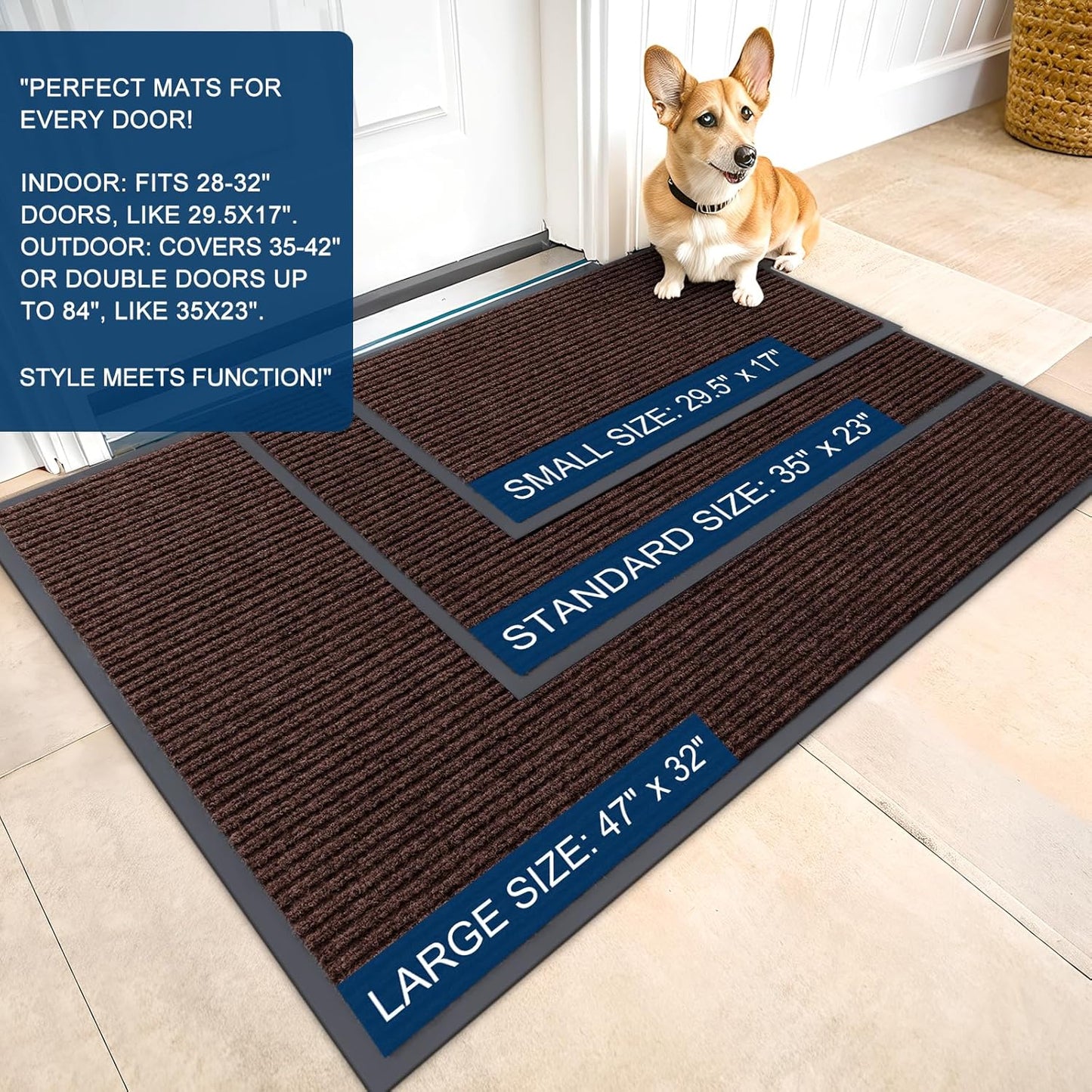 OLANLY Heavy-Duty Waterproof Doormat | 2-Pack Indoor Outdoor Entrance Mats, 29.5 x 17 Inch, Easy Clean, Fade Resistant, Brown