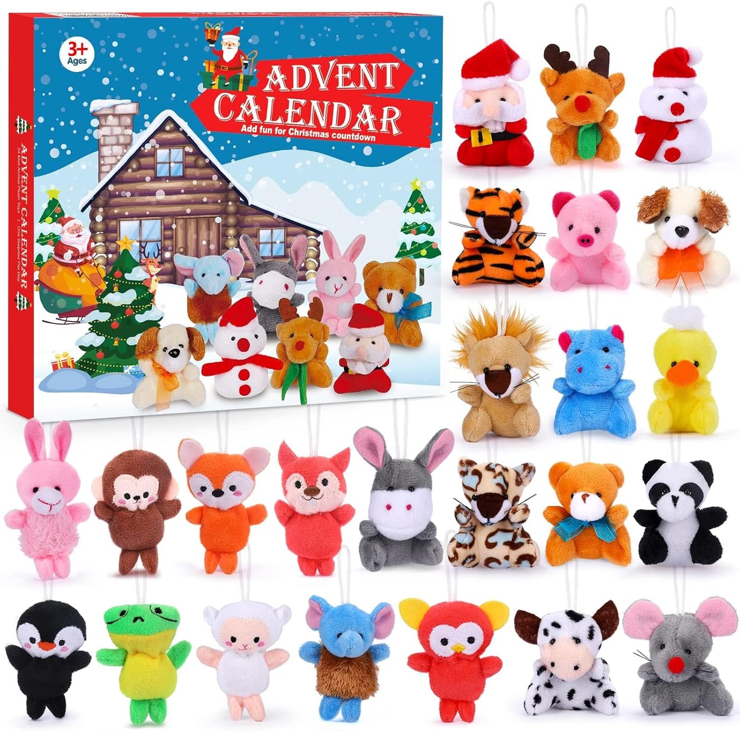 Advent Calendar 2025 - Kids' 24-Day Christmas Countdown with Mini Animal Plush Toys & Decorations