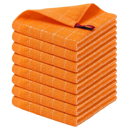 Homaxy 100% Cotton Terry Kitchen Dish Cloths, Ultra Soft and Absorbent Dish Towels for Kitchen, Perfect for Drying and Washing Dishes, 8 Pack, 12 x 12 Inches, Orange