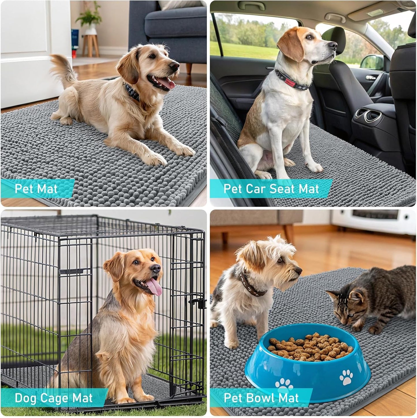 OLANLY Dog Door Mat - Absorbent Non-Slip Chenille for Muddy Paws | 40x24 Inches, Quick Dry Grey Doormat