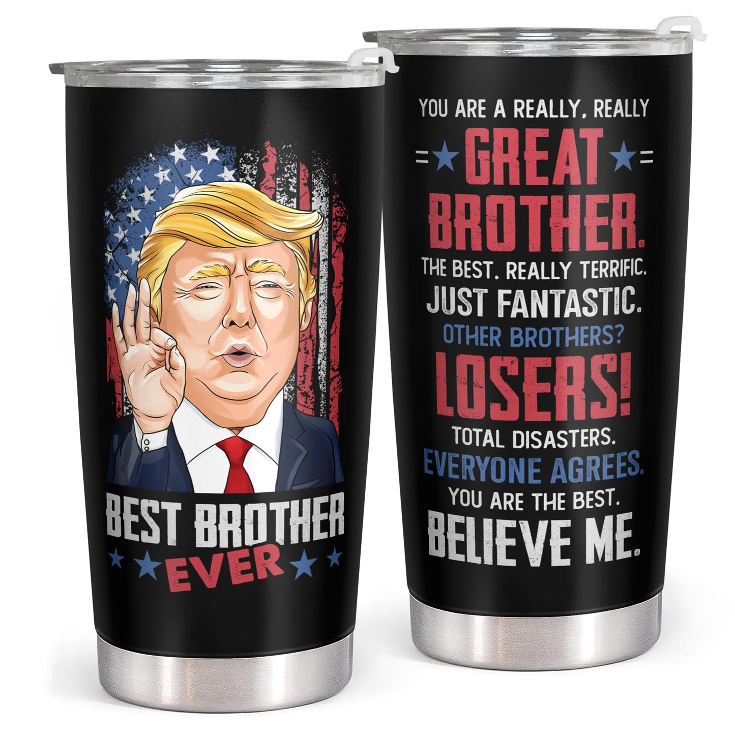 Mocosweeties Gifts for Brother - Birthday, Fathers Day Gift for Brother - Funny Big Brothers Gifts for Men from Bro, Sis - Gift Ideas for Brothers-in-law - 20 Oz Black Stainless Steel Tumbler