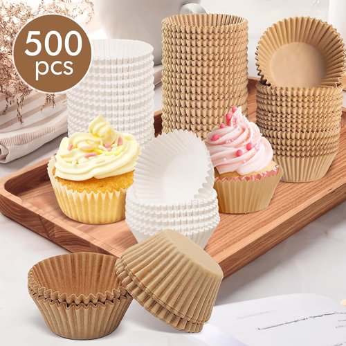 Bake Choice White Cupcake Liners - 500 Pcs Food Grade, Non-Stick & Greaseproof Baking Wrappers