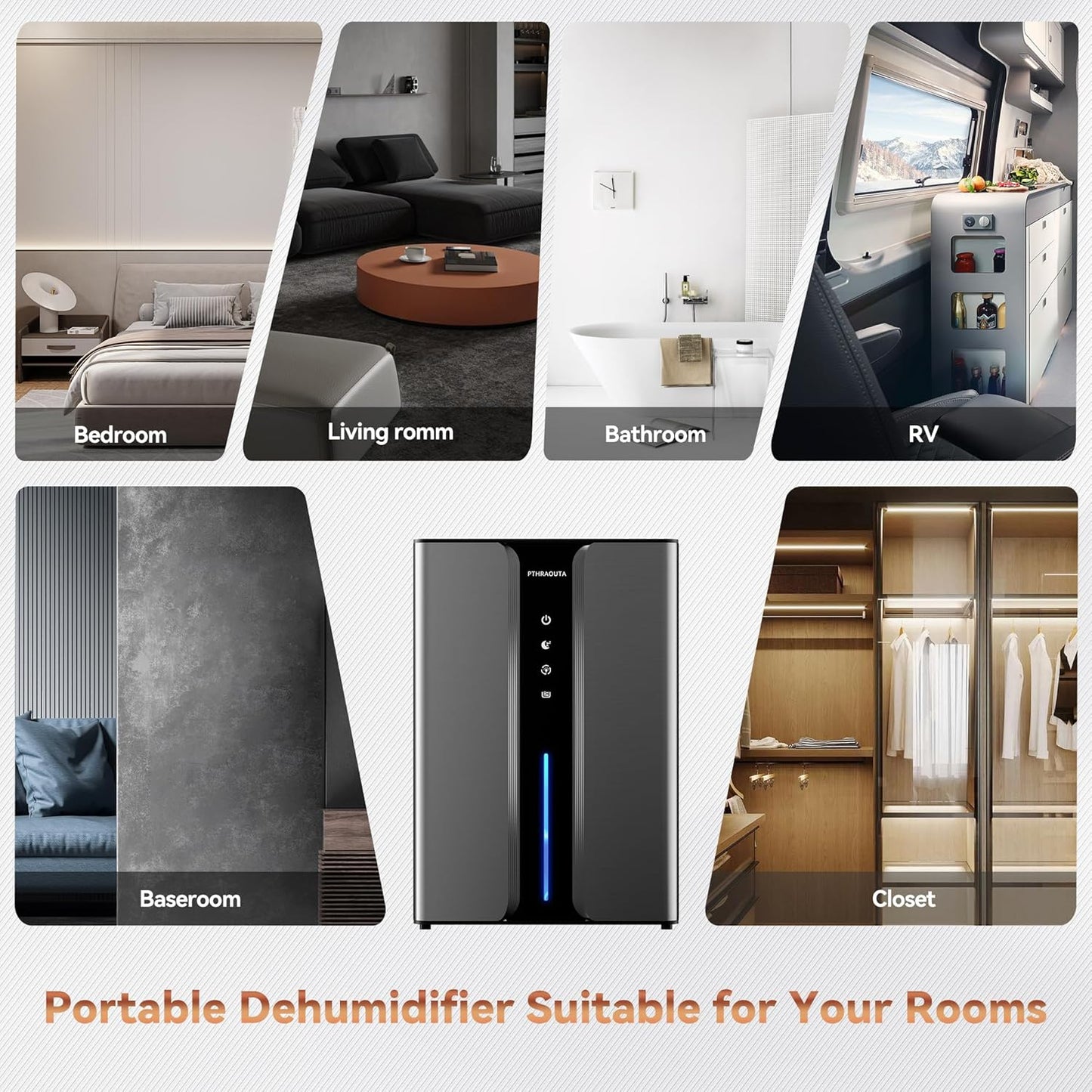 PTHRAOUTA Home Dehumidifier - 95oz Quiet Indoor Unit for Bathrooms & Bedrooms | 950 sq.ft Coverage