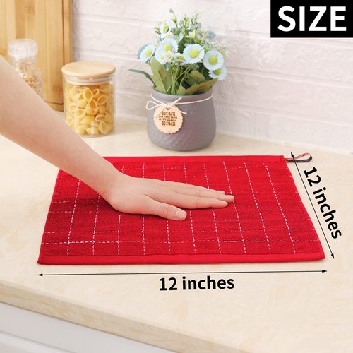 Homaxy 100% Cotton Terry Kitchen Dish Cloths, Ultra Soft and Absorbent Dish Towels for Kitchen, Suitable for Drying and Washing Dishes, 6 Pack, 12 x 12 Inches, Red