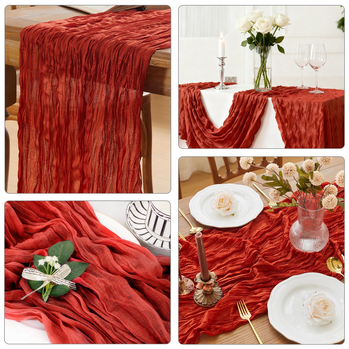 YATOJUZI Terracotta Cheesecloth Table Runner Seasonal Fall Gauze Boho Farmhouse Rustic Cream 120 inch 10FT Cheese Cloth Runner for Wedding Party Bridal Shower Birthday Home Decorations