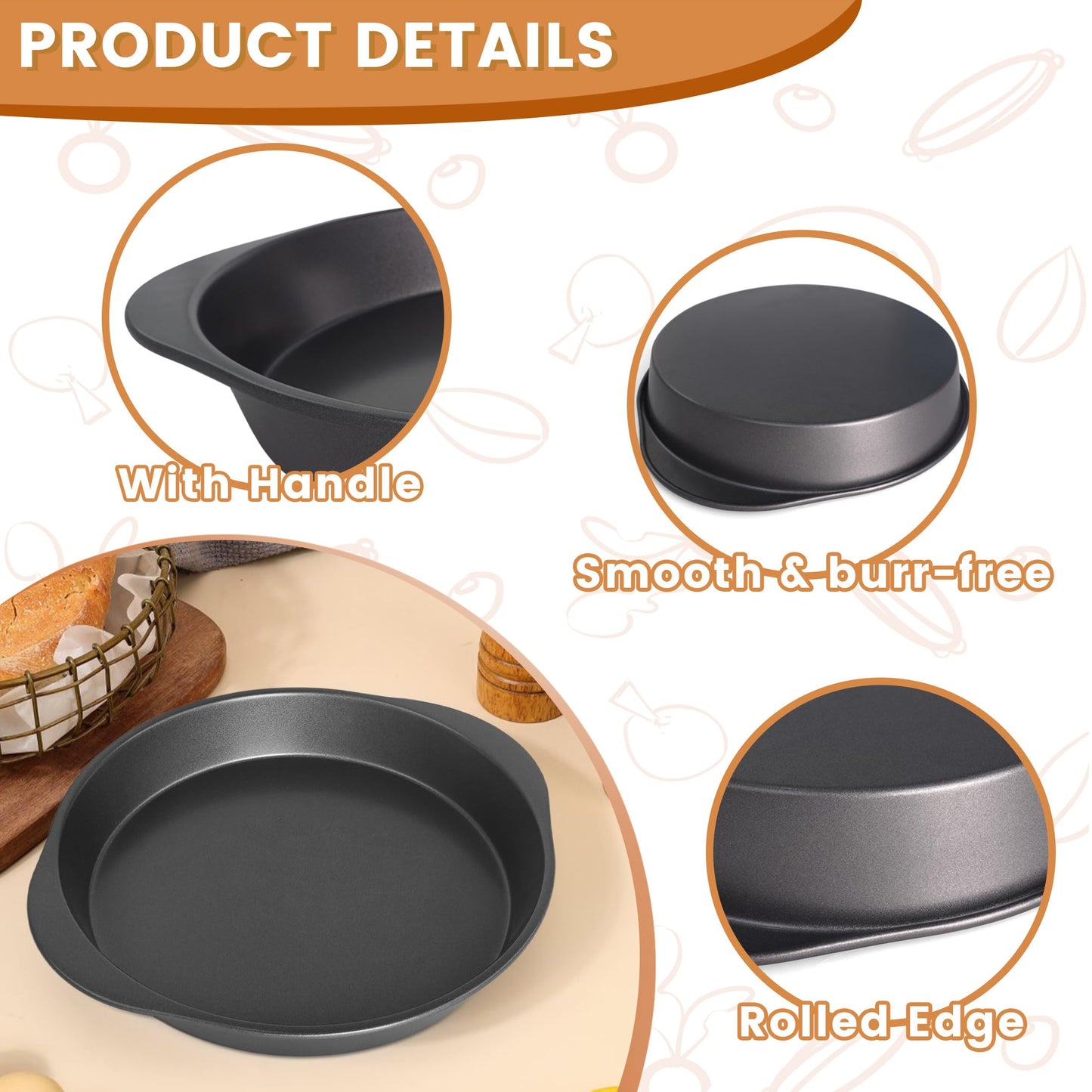 BEWOS 9 Inch Cake Pan Set - 100 Pcs Parchment Paper With 3 Pcs Carbon Steel Round Cake Pans, Nonstick Baking Pans Set With Handle, Dishwasher Safe