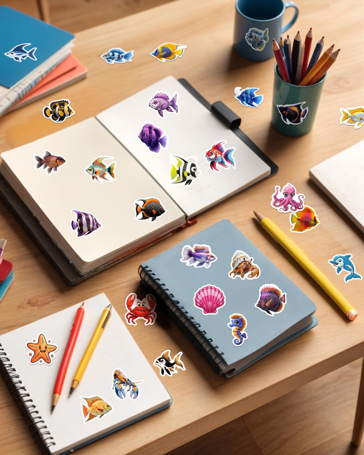 Ocean Aniaml Stickers for Kids,100 Pcs Under The Sea Animal Stickers for Decorations, Waterproof Sea Creature Fish Sticker Ideal for Water Bottles Party Favors Supplies Crafts Decor