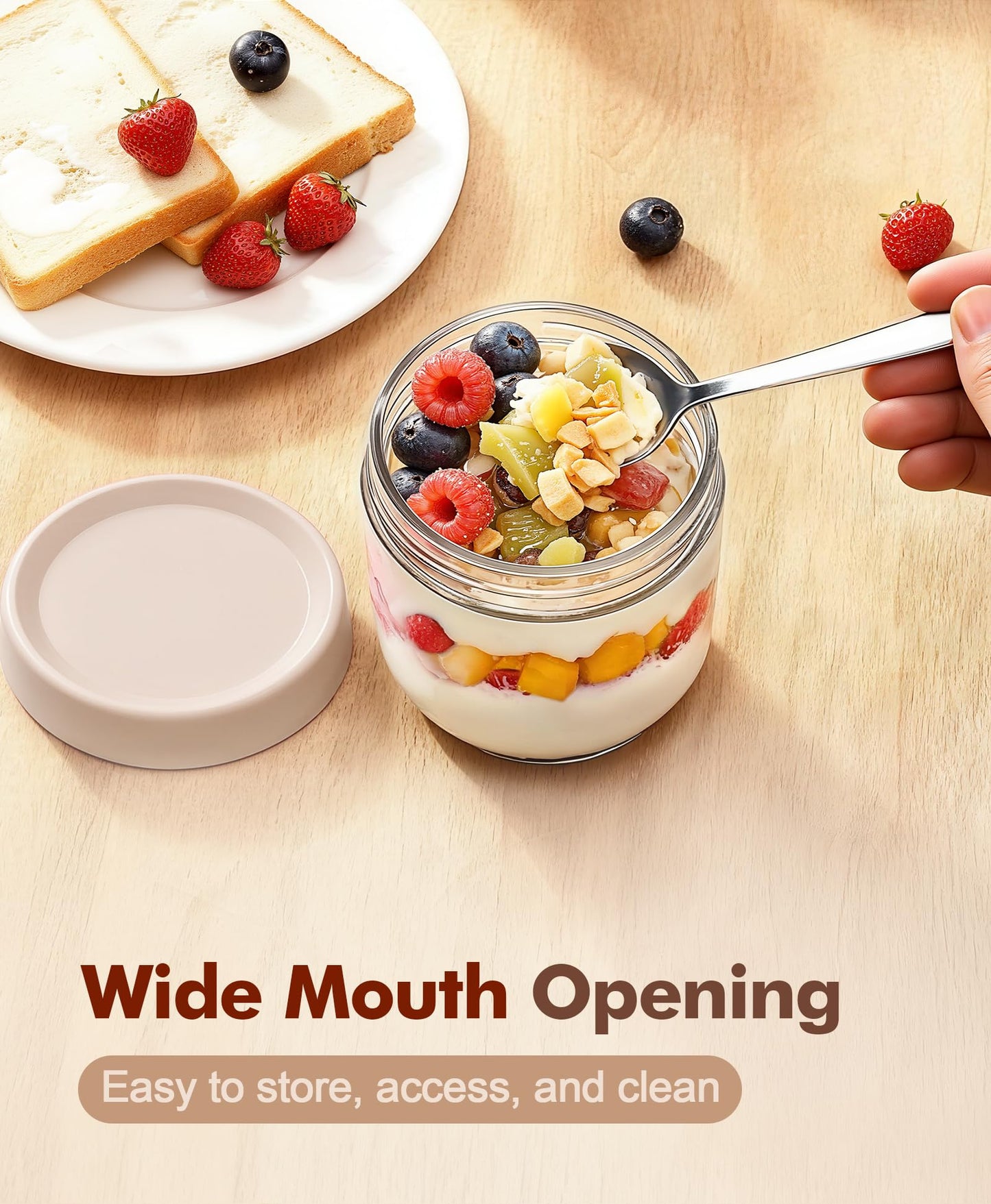 6 pack 10 oz Overnight Oats Containers with Lids and Spoons Glass Jars with Airtight Lids: Wide Mouth Mason Salad Jars, Leakproof and Reusable Glass Food Storage Container for Yogurt Snacks Spice