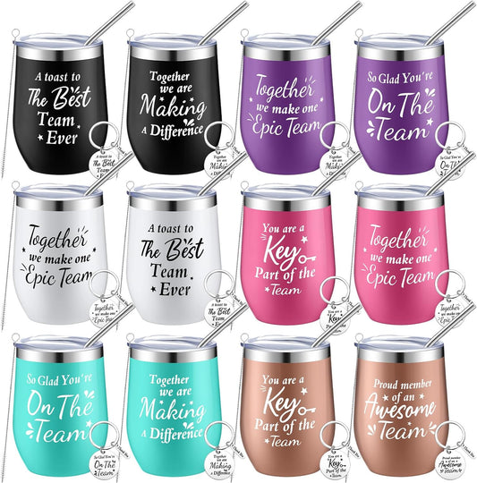 Dandat Employee Appreciation Gifts Team Thank You Gifts for Coworkers Stainless Steel Travel Tumbler with Straw and Keychain Inspirational Tumbler for Teacher Women Men(Multi Colors,12 Pack)