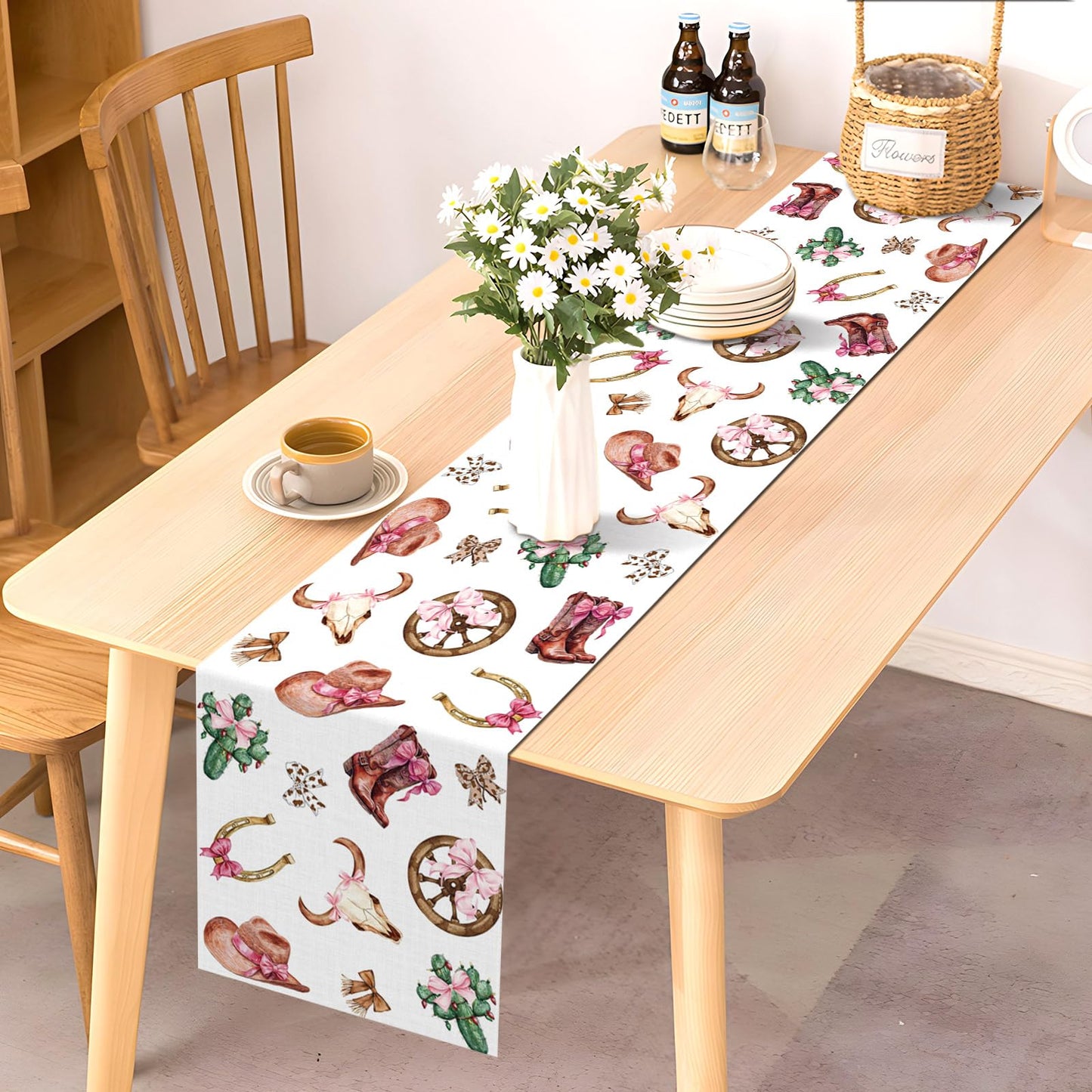 Pudodo Western Cowgirl Table Runner Wild West Rodeo Cowgirl Birthday Baby Shower Party Decoration Picnic Kitchen Dining Room Home Decor